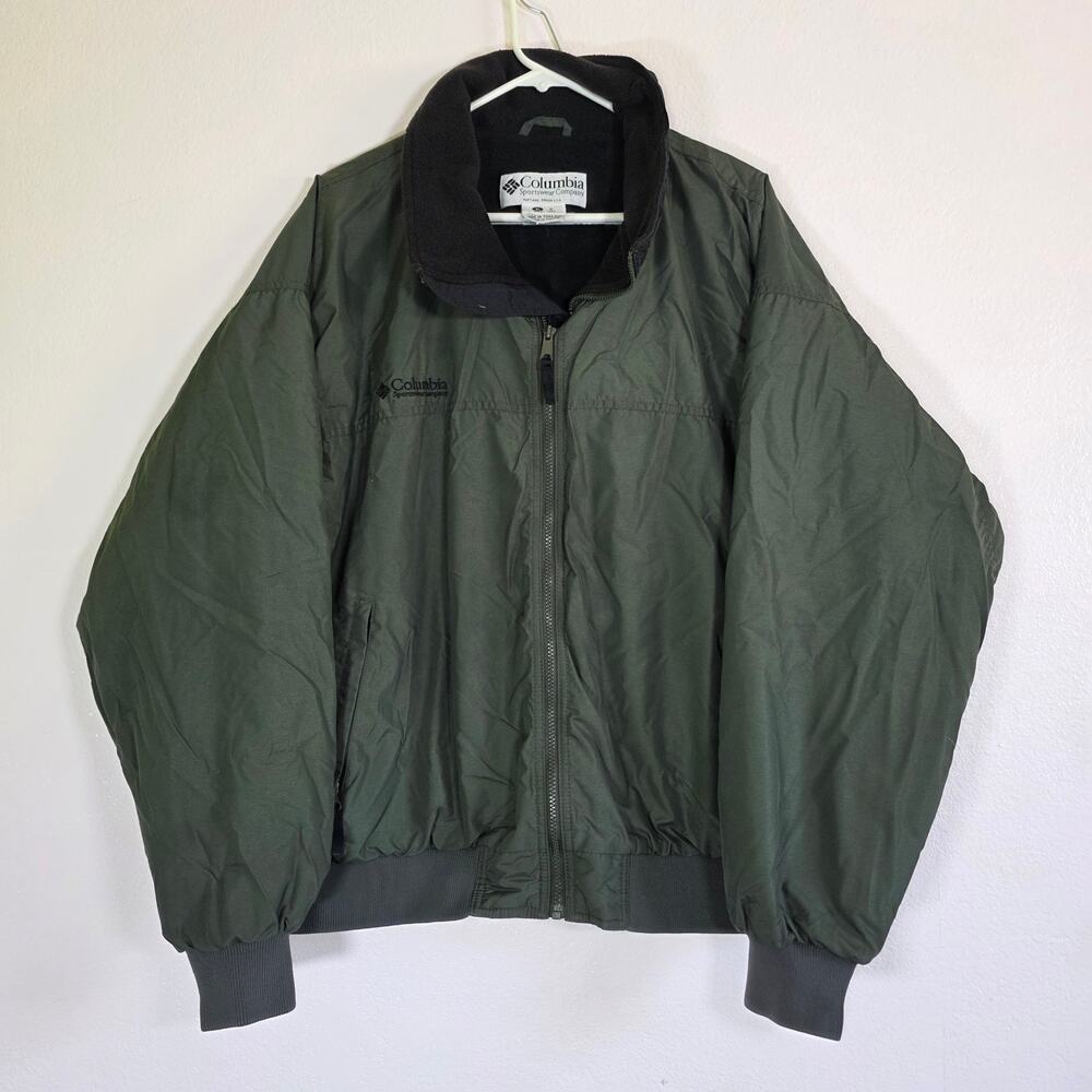 Columbia Mens XL Green Bomber Jacket Fleece Lined Full Zip Casual